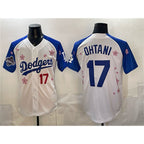Los Angeles Dodgers #17 Shohei Ohtani White Royal AmberGomez 2025 World Series Champions Patch Tokyo Series Limited Stitched Jersey