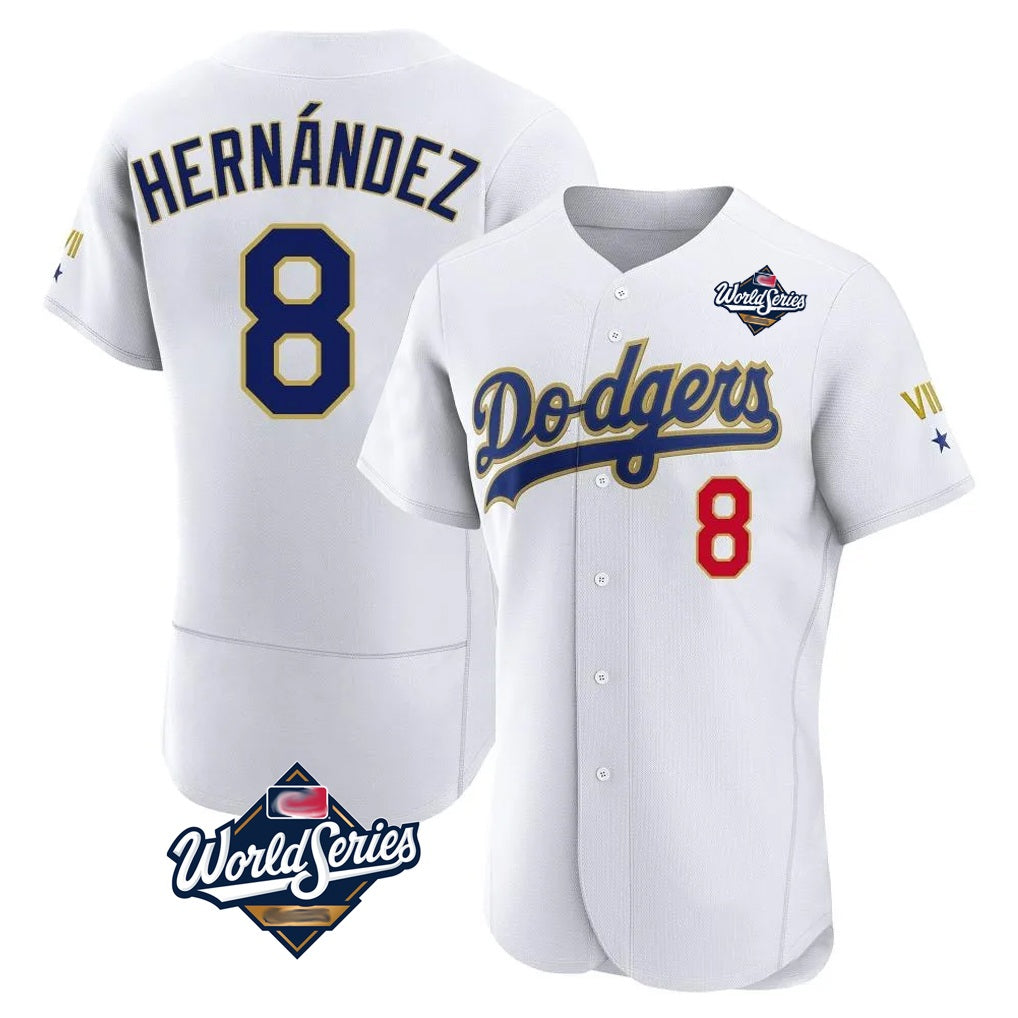 Los Angeles Dodgers #8 Enrique Hern¨¢ndez Player Gold White AmberGomez World Series 2026 Collection Stadium Limited Elite Stitched Jerseys
