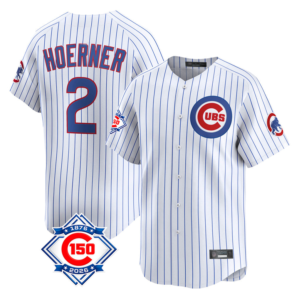 Chicago Cubs #2 Nico Hoerner Player White AmberGomez 150th Anniversary Limited Home Game Stitched Jerseys