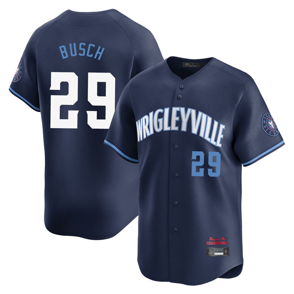 Chicago Cubs #29 Michael Busch Player Navy AmberGomez City Connect Limited Home Stitched Jerseys