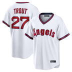 Los Angeles Angels #27 Mike Trout Player White AmberGomez T-shirt Home Game Stitched Jerseys