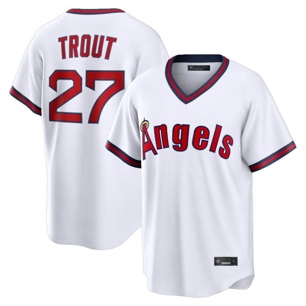 Los Angeles Angels #27 Mike Trout Player White AmberGomez T-shirt Home Game Stitched Jerseys