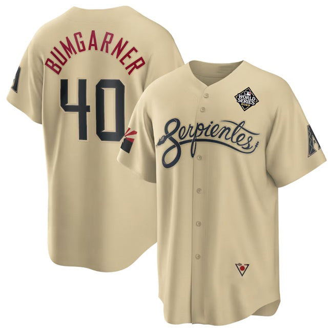 Arizona Diamondbacks #40 Madison Bumgarner Gold AmberGomez 2023 World Series City Connect Cool Base Stitched Jersey