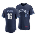 Chicago Cubs #16 Patrick Wisdom 2021 Navy AmberGomez City Connect Stitched Jersey