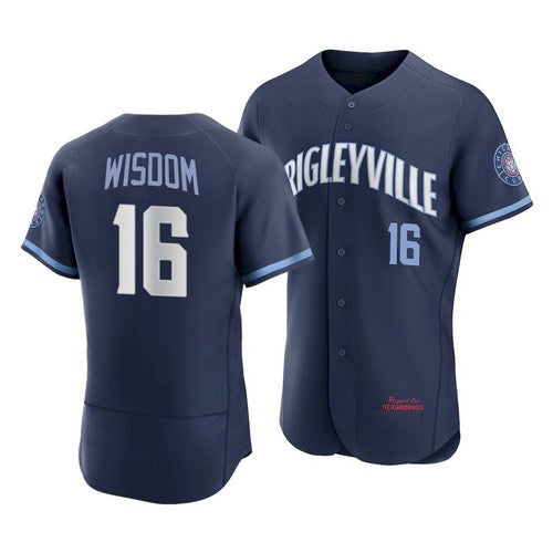 Chicago Cubs #16 Patrick Wisdom 2021 Navy AmberGomez City Connect Stitched Jersey