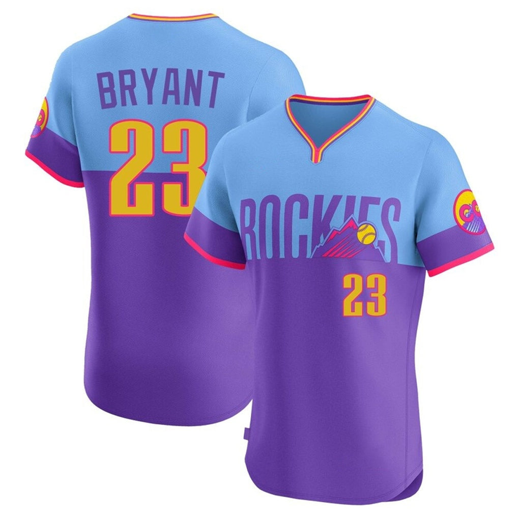 Colorado Rockies #23 Kris Bryant Player Purple-Light Blue AmberGomez City Connect Limited Elite Home T-shirt Stitched Jerseys