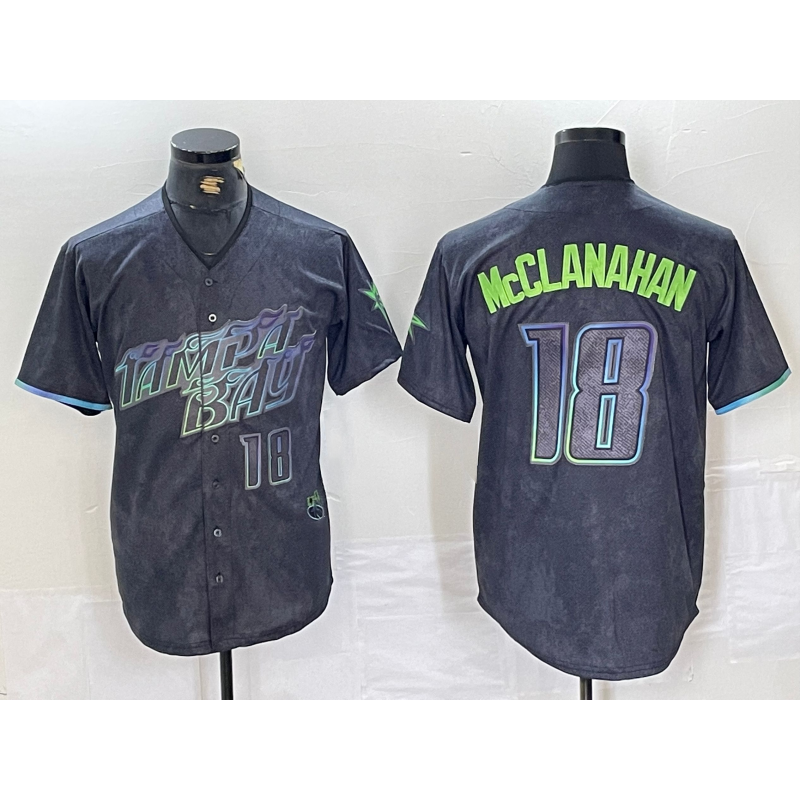 Tampa Bay Rays #18 Shane McClanahan Number Charcoal AmberGomez 2024 City Connect Limited Stitched Jersey 2