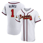 Atlanta Braves #1 Ozzie Albies Player White Gold AmberGomez Limited Elite Home Game Stitched Jerseys