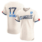 Los Angeles Dodgers #17 Shohei Ohtani Cream AmberGomez City Connect Elite Jersey