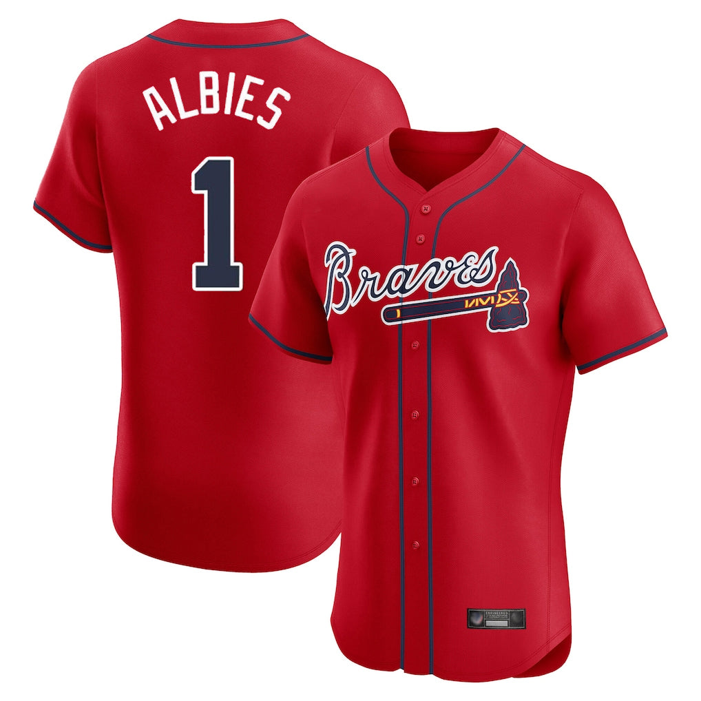 Atlanta Braves #1 Ozzie Albies Player Red AmberGomez Limited Elite Home Game Stitched Jerseys