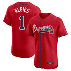 Atlanta Braves #1 Ozzie Albies Player Red AmberGomez Limited Elite Home Game Stitched Jerseys