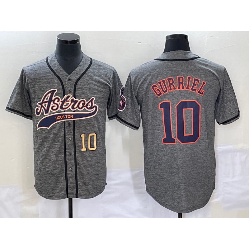 Houston Astros #10 Yuli Gurriel Number Grey AmberGomez Gridiron Cool Base Stitched Jersey