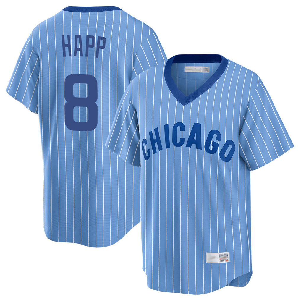 Chicago Cubs #8 Ian Happ Player Blue AmberGomez T-shirt Cooperstown Collection Limited Stitched Jerseys