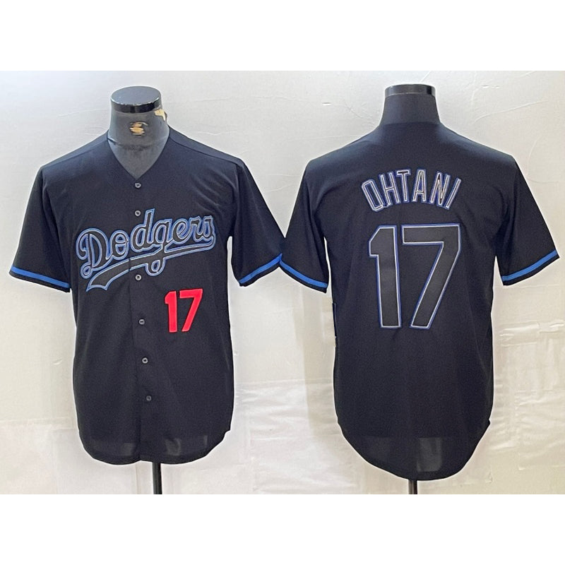 Los Angeles Dodgers #17 Shohei Ohtani Number Lights Out Black AmberGomez Fashion Stitched Cool Base Jersey