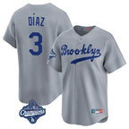 Los Angeles Dodgers #3 Edwin D¨ªaz Player Gray AmberGomez World Series Meet Game Limited Home Stitched Jerseys