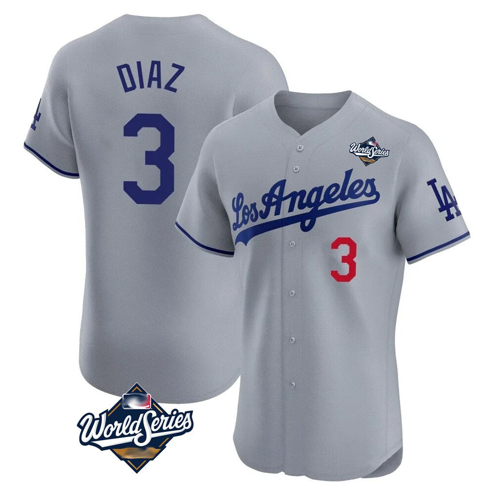 Los Angeles Dodgers #3 Edwin D¨ªaz Player Gray AmberGomez World Series Limited Elite Home Stitched Jerseys