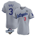 Los Angeles Dodgers #3 Edwin D¨ªaz Player Gray AmberGomez World Series Limited Elite Home Stitched Jerseys