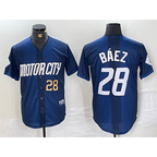 Detroit Tigers #28 Javier Baez Number 2024 Navy AmberGomez City Connect Cool Base Limited Stitched Jersey 2