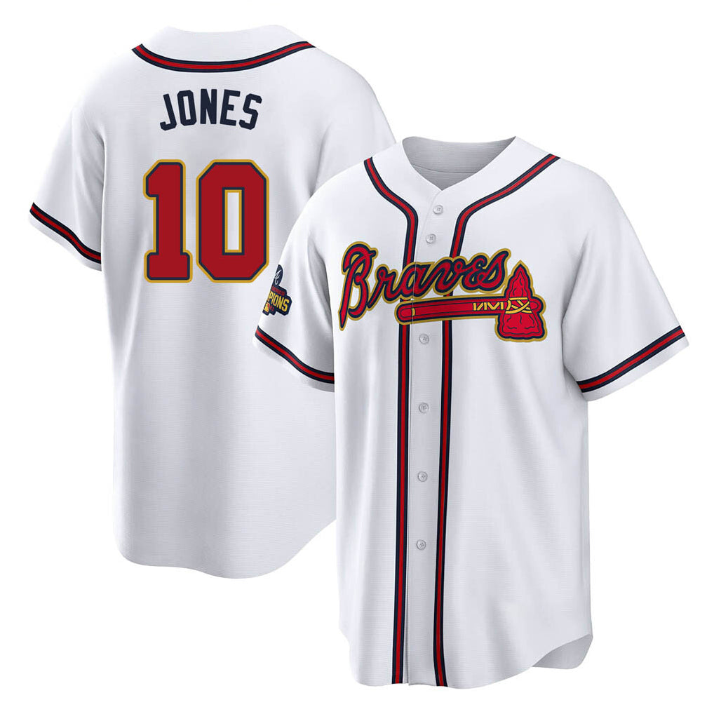 Atlanta Braves #10 Chipper Jones Player White Gold AmberGomez Home Game Stitched Jerseys