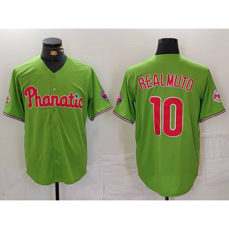 Philadelphia Phillies #10 JT Realmuto Green AmberGomez With Patch Stitched Cool Base Jersey