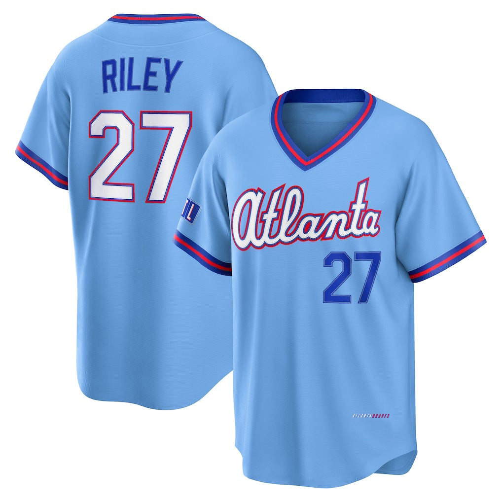 Atlanta Braves #27 Austin Riley Powder Blue AmberGomez 2026 City Connect Stadium Jersey