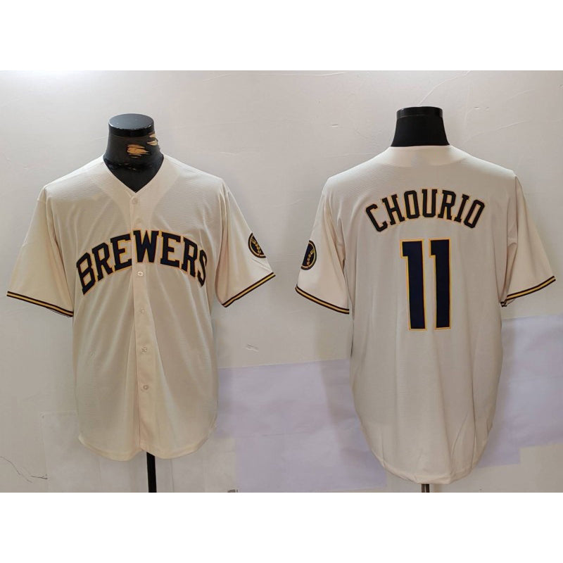 Milwaukee Brewers #11 Jackson Chourio Cream AmberGomez Stitched Cool Base Jersey 2