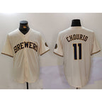 Milwaukee Brewers #11 Jackson Chourio Cream AmberGomez Stitched Cool Base Jersey 2