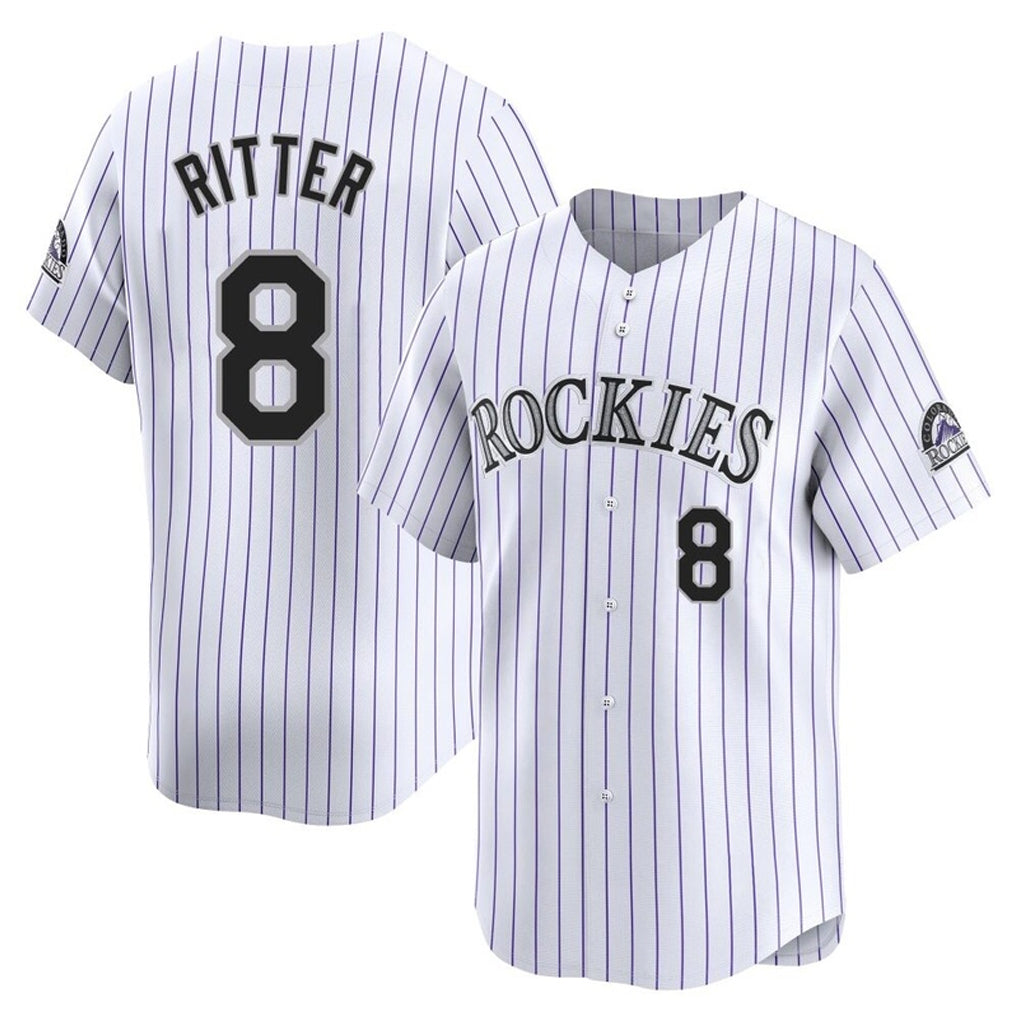 Colorado Rockies #8 Ryan Ritter Player White AmberGomez Limited Home Stitched Jerseys