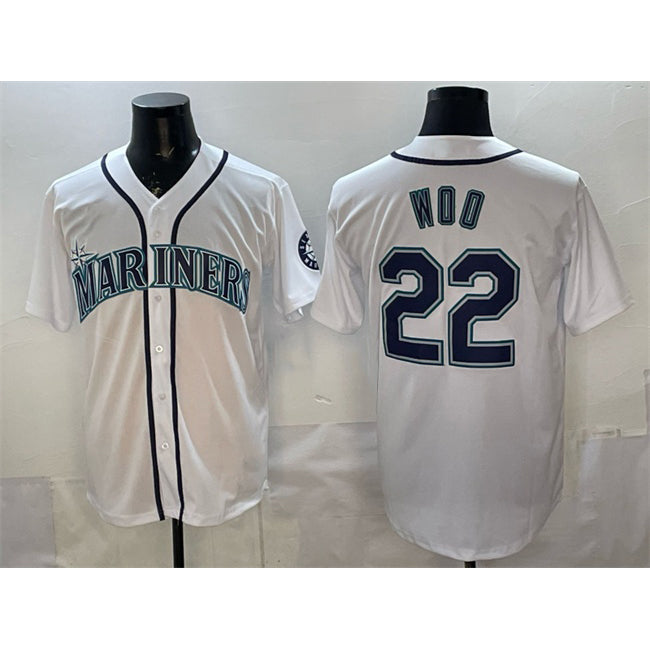 Seattle Mariners #22 Bryan Woo White AmberGomez Cool Base Stitched Jersey