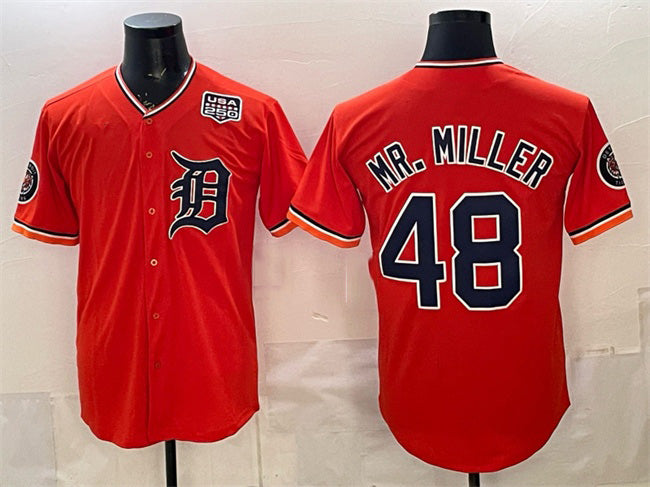 Detroit Tigers #48 Mr. Miller Orange AmberGomez 2026 Alternate USA 250' Patch Vapor Premier Limited Stitched Jersey