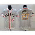 Houston Astros #27 Jose Altuve Number 2023 White AmberGomez Gold World Serise Champions Patch Flex Base Stitched Jersey