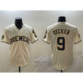 Milwaukee Brewers #9 Bob Uecker Cream AmberGomez With Home Patch Stitched Jersey