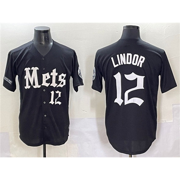 New York Mets #12 Francisco Lindor Black AmberGomez 'Gotham Gothic Edition' Vapor Premier Limited Stitched Jersey