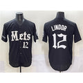 New York Mets #12 Francisco Lindor Black AmberGomez 'Gotham Gothic Edition' Vapor Premier Limited Stitched Jersey
