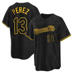 Kansas City Royals #13 Salvador Perez Player Black AmberGomez Snake Skin City Game Stitched Jerseys