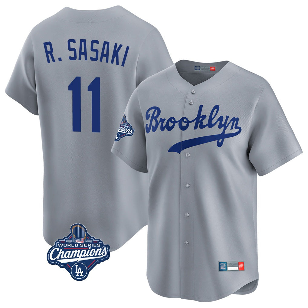 Los Angeles Dodgers #11 Roki Sasaki Player Gray AmberGomez World Series Meet Game Limited Home Stitched Jerseys