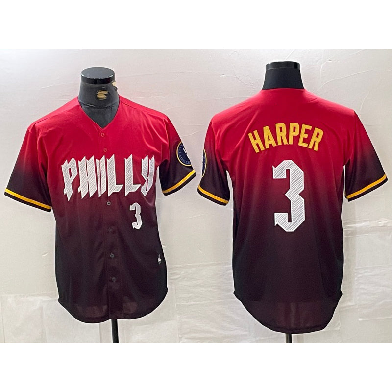 Philadelphia Phillies #3 Bryce Harper Red AmberGomez 2024 City Player Number Cool Base Jersey 2