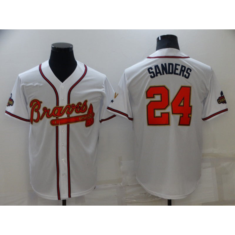 Atlanta Braves #24 Deion Sanders 2022 White Gold AmberGomez World Series Champions Program Cool Base Stitched Jersey