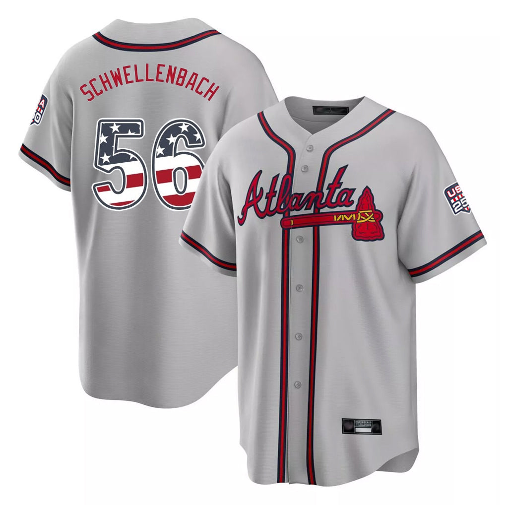Atlanta Braves #56 Spencer Schwellenbach Player Gray AmberGomez USA 250 Fourth Of July Limited Home Game Stitched Jerseys
