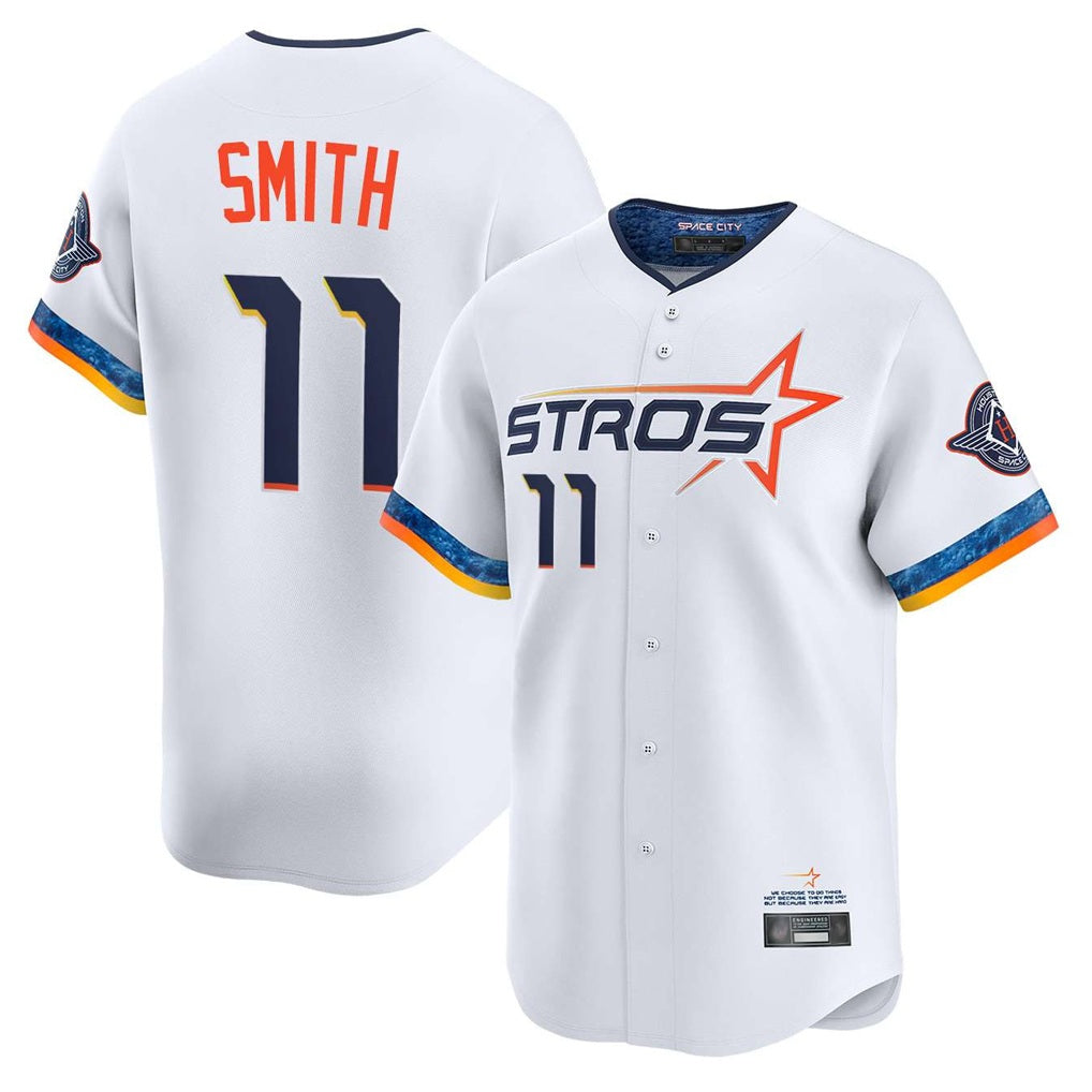 Houston Astros #11 Cam Smith Player White AmberGomez City Connect Limited Home Stitched Jerseys