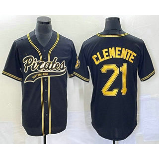 Pittsburgh Pirates #21 Roberto Clemente Black AmberGomez Cool Base Stitched Jersey