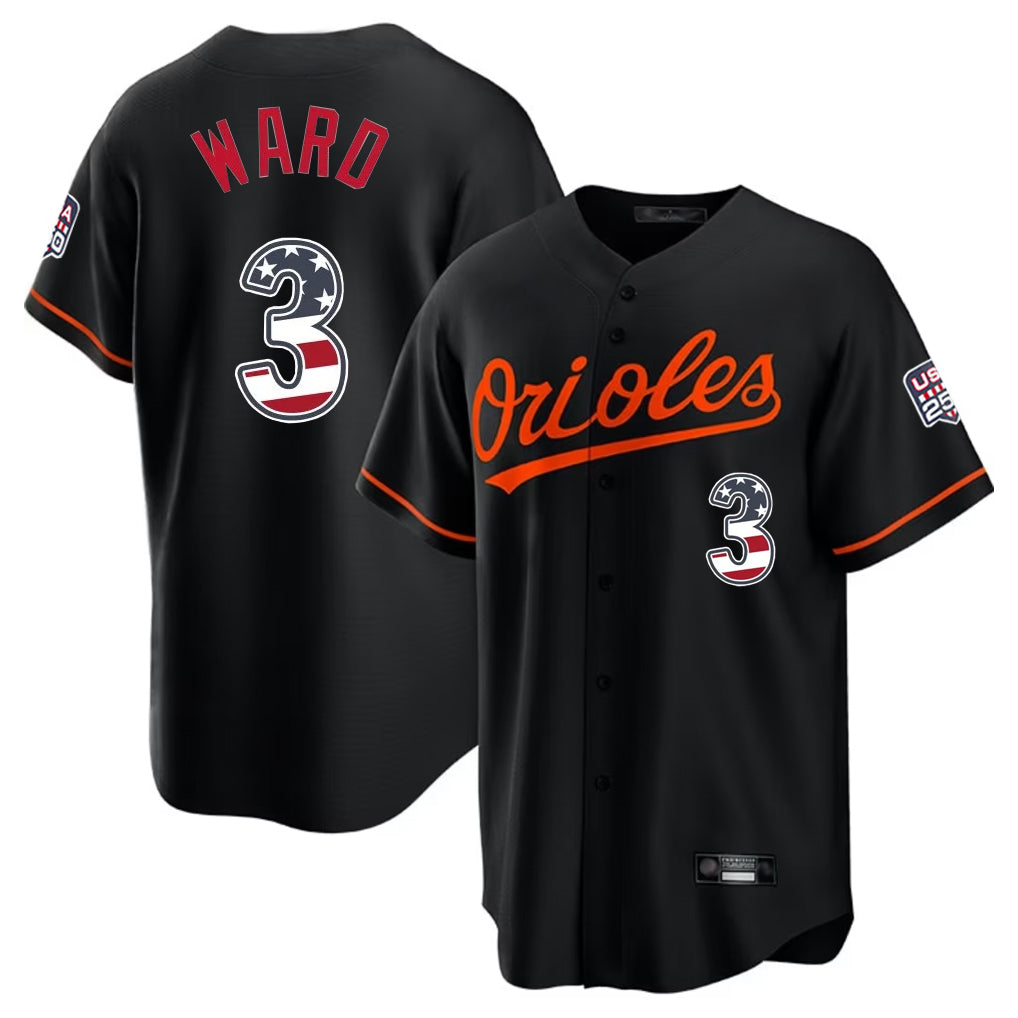 Baltimore Orioles #3 Taylor Ward Player Black AmberGomez USA 250 Fourth of July Home Game Stitched Jerseys