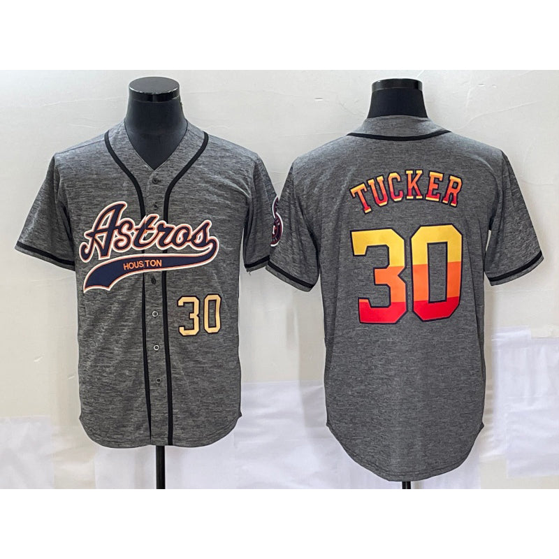 Houston Astros #30 Kyle Tucker Number Grey AmberGomez Gridiron Cool Base Stitched Jersey