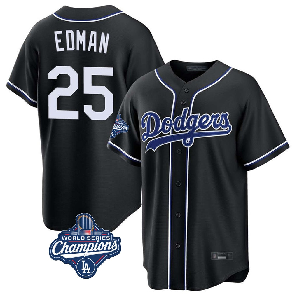 Los Angeles Dodgers #25 Tommy Edman Player Black AmberGomez World Series Meet Carbon Limited Home Stitched Jerseys