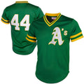 Oakland Athletics #44 Reggie Jackson Mitchell & Ness Green AmberGomez Authentic Batting Practice Jersey