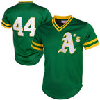 Oakland Athletics #44 Reggie Jackson Mitchell & Ness Green AmberGomez Authentic Batting Practice Jersey