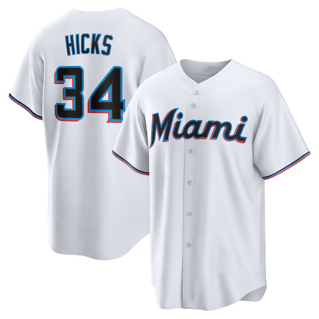 Miami Marlins #34 Liam Hicks White AmberGomez Home Replica Jersey