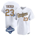 Los Angeles Dodgers #23 Kyle Tucker Player White Gold AmberGomez World Series Meet Collection Limited Home Stitched Jerseys