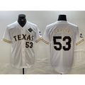 Texas Rangers #53 Adolis Garcia Number White AmberGomez Gold Cool Base Stitched Jersey