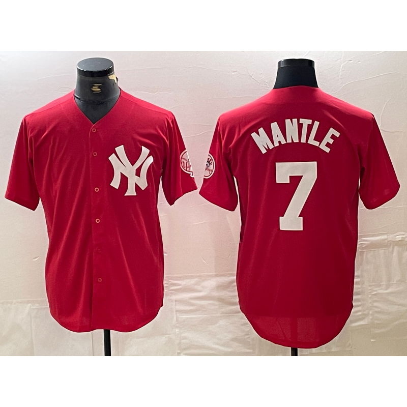 New York Yankees #7 Mickey Mantle Red AmberGomez Fashion Cool Base Jersey